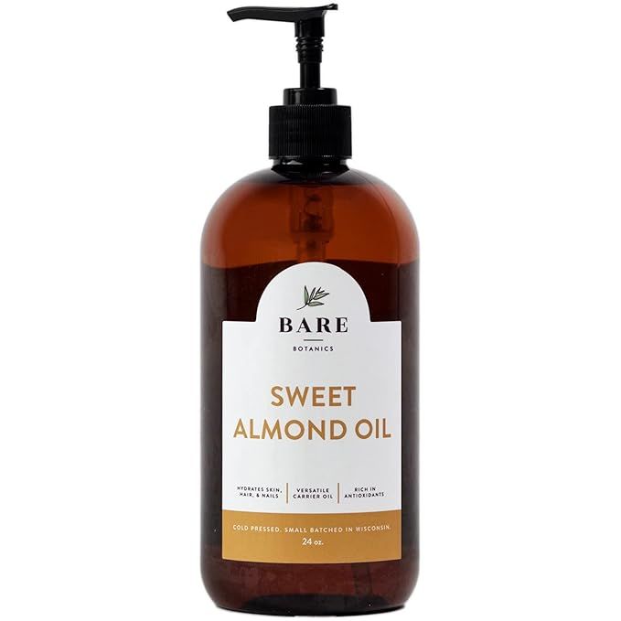 24oz Sweet Almond Oil by Bare Botanics | Cold Pressed Almond Oil for Dry Damaged Hair & Dry Skin ... | Amazon (US)