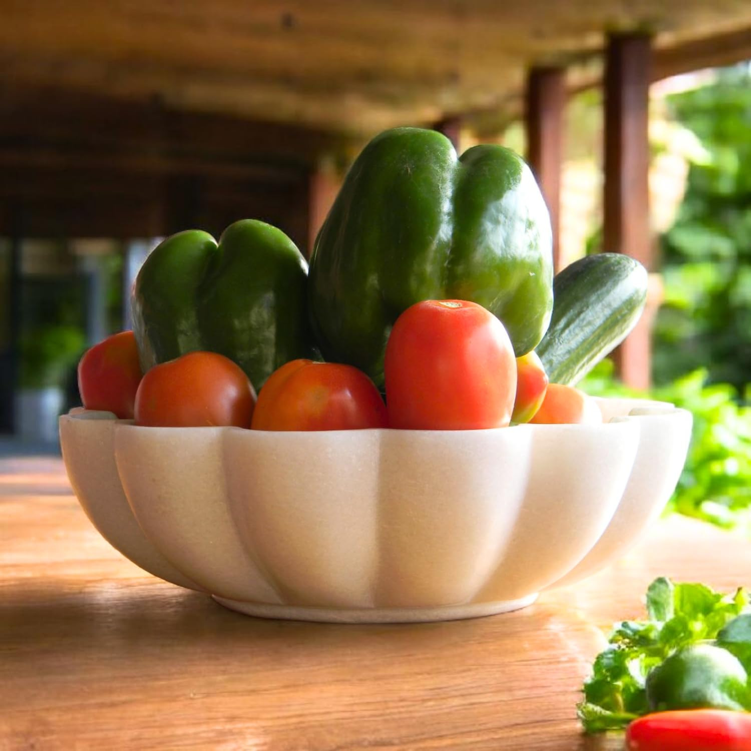 10" Large Ruffle Scalloped Bowl for Home Decor, Handcrafted White Marble Decorative Bowl – Entr... | Amazon (US)