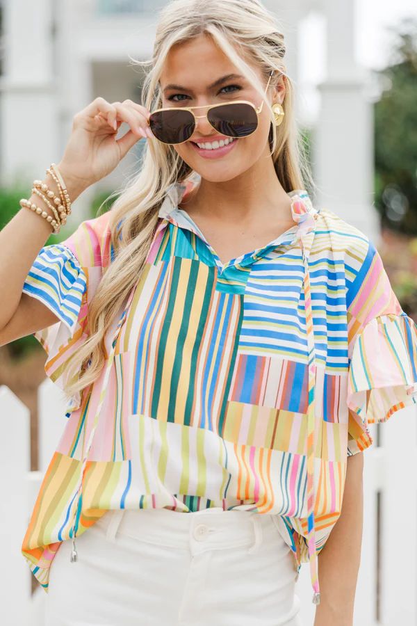 Off To The Races Multi Abstract Blouse | The Mint Julep Boutique