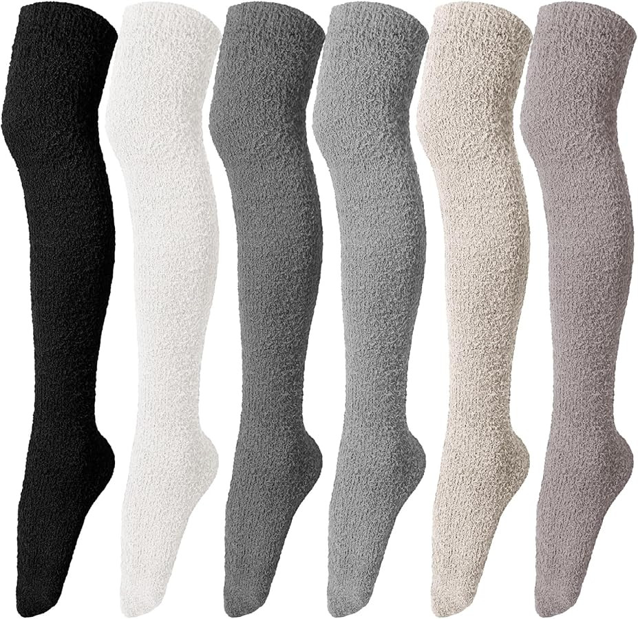 Liitrsh 6 Pairs Women Knee High Fuzzy Socks Soft Long Thigh High Warm stockings Cozy Slipper Plus... | Amazon (US)