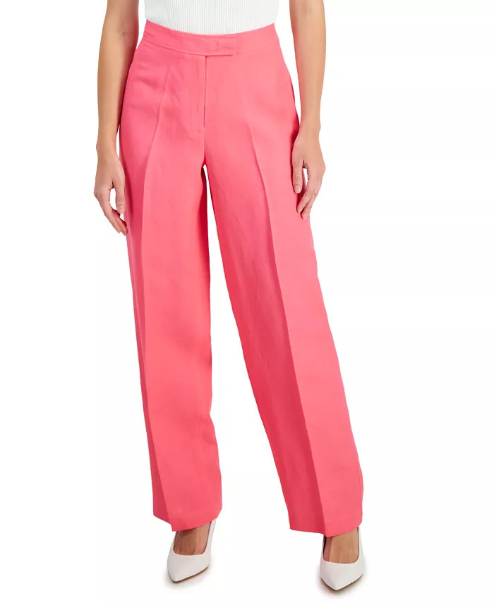 Anne Klein Women's Linen-Blend High Rise Wide-Leg Pants - Macy's | Macy's