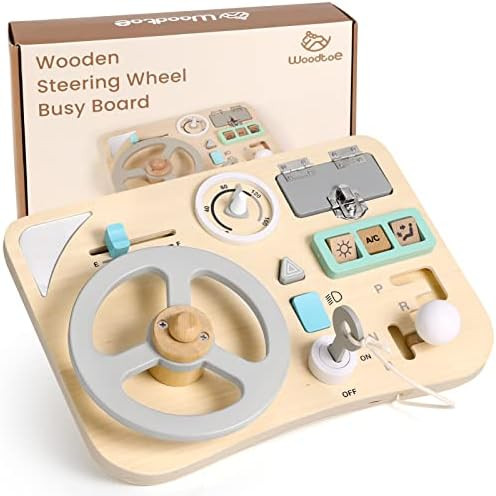 Amazon.com: Woodtoe Busy Board for Toddlers, Montessori Steering Wheel Driving Toy, Wooden Sensor... | Amazon (US)