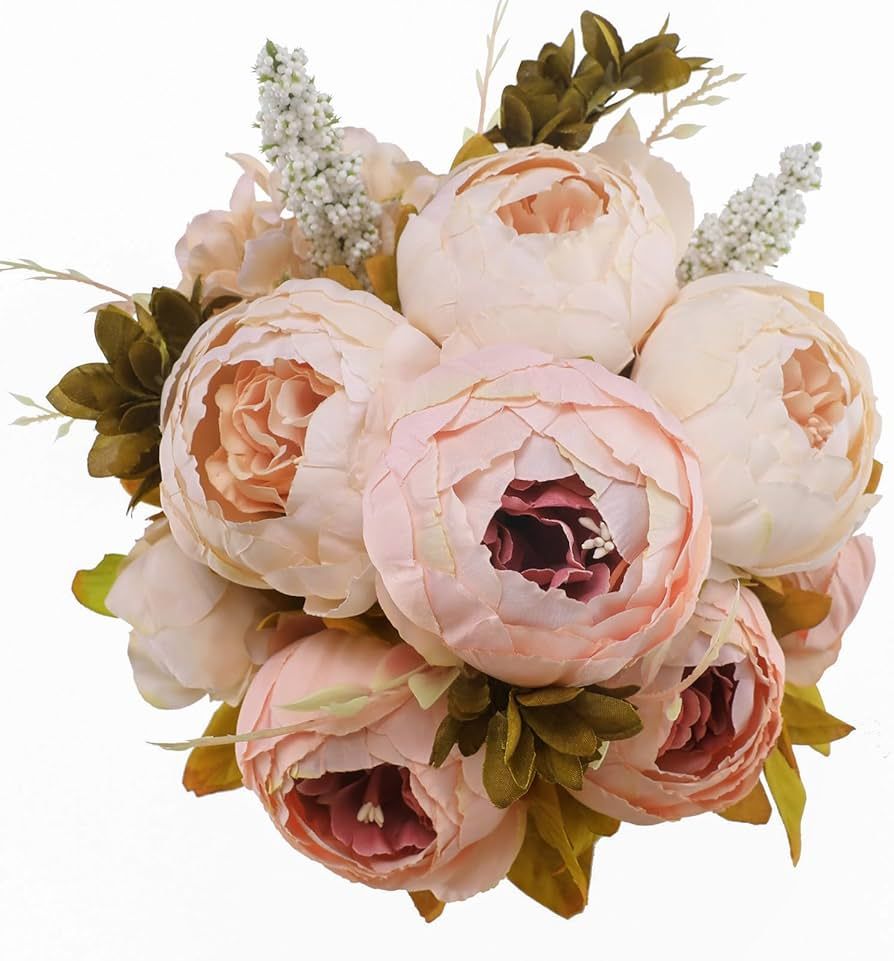 Luyue Vintage Artificial Peony Silk Flowers Bouquet Home Wedding Decoration -Light Pink | Amazon (US)