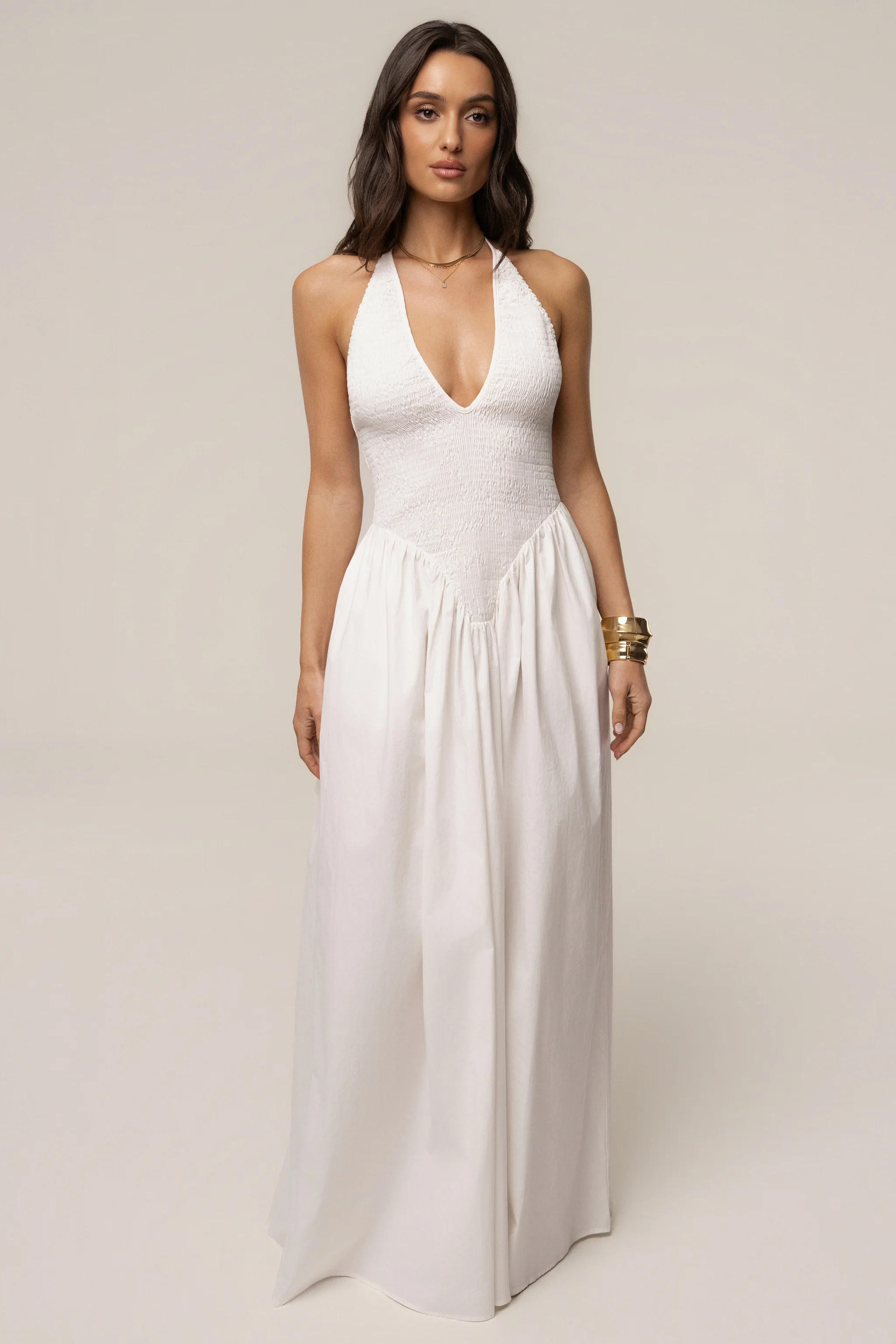 Ivory Madrid Halter Maxi Dress | JLUXLABEL US
