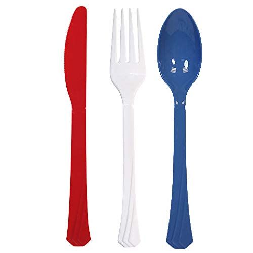 Tiger Chef Red White Blue American Flatware Party Supplies, Heavyweight Colored Plastic Silverwar... | Amazon (US)