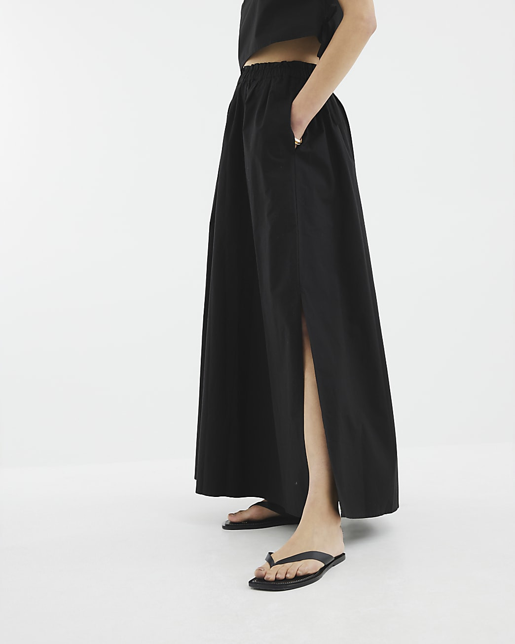 Black Poplin Maxi Skirt | River Island UK & IE