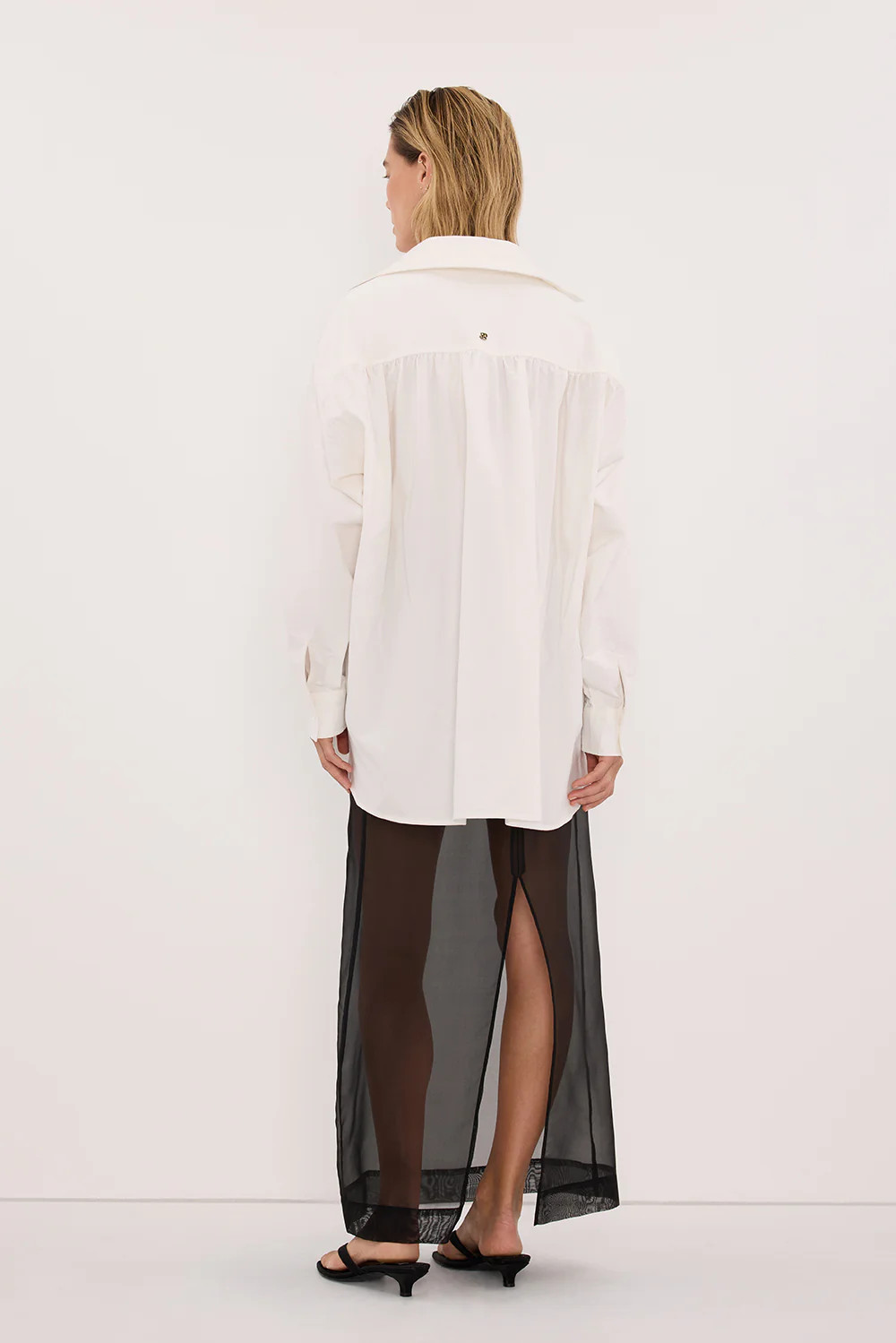 SIAN BLACK SILK ORGANZA MIDI SKIRT | DISSH