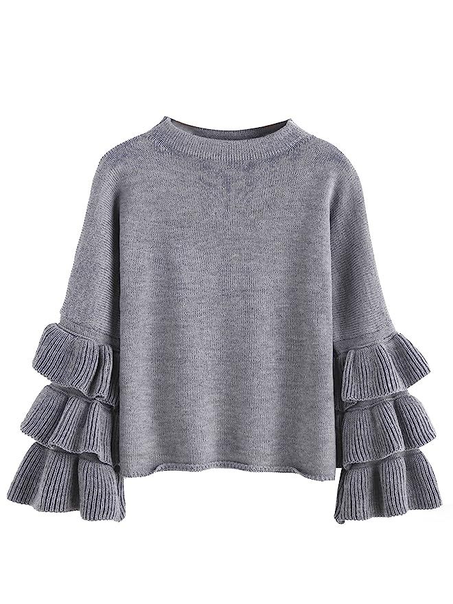 MAKEMECHIC Women's Layered Ruffle Sleeve Pullover Sweater | Amazon (US)
