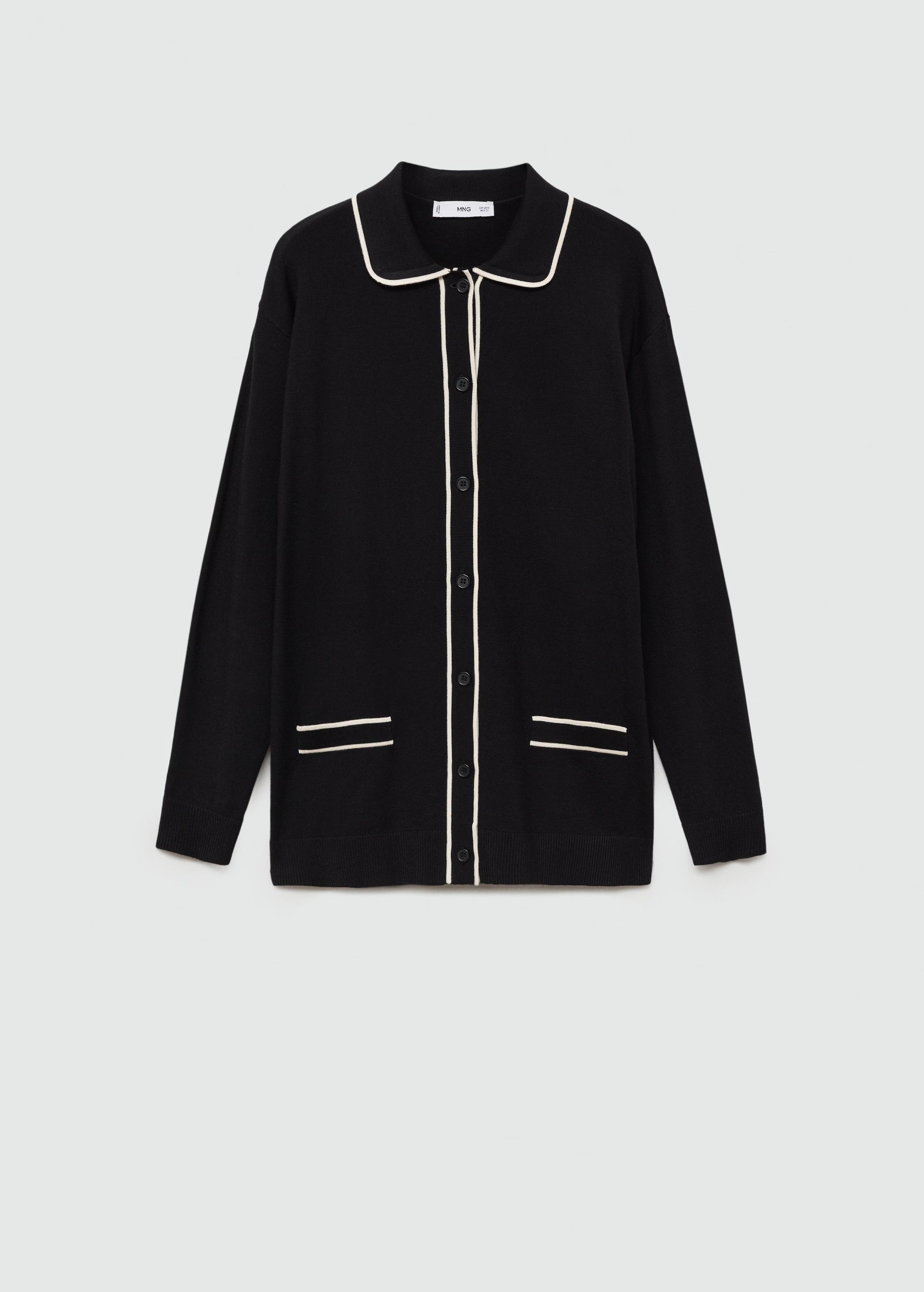 Oversized cardigan with contrast trims - Woman | MANGO United Kingdom | MANGO (UK)