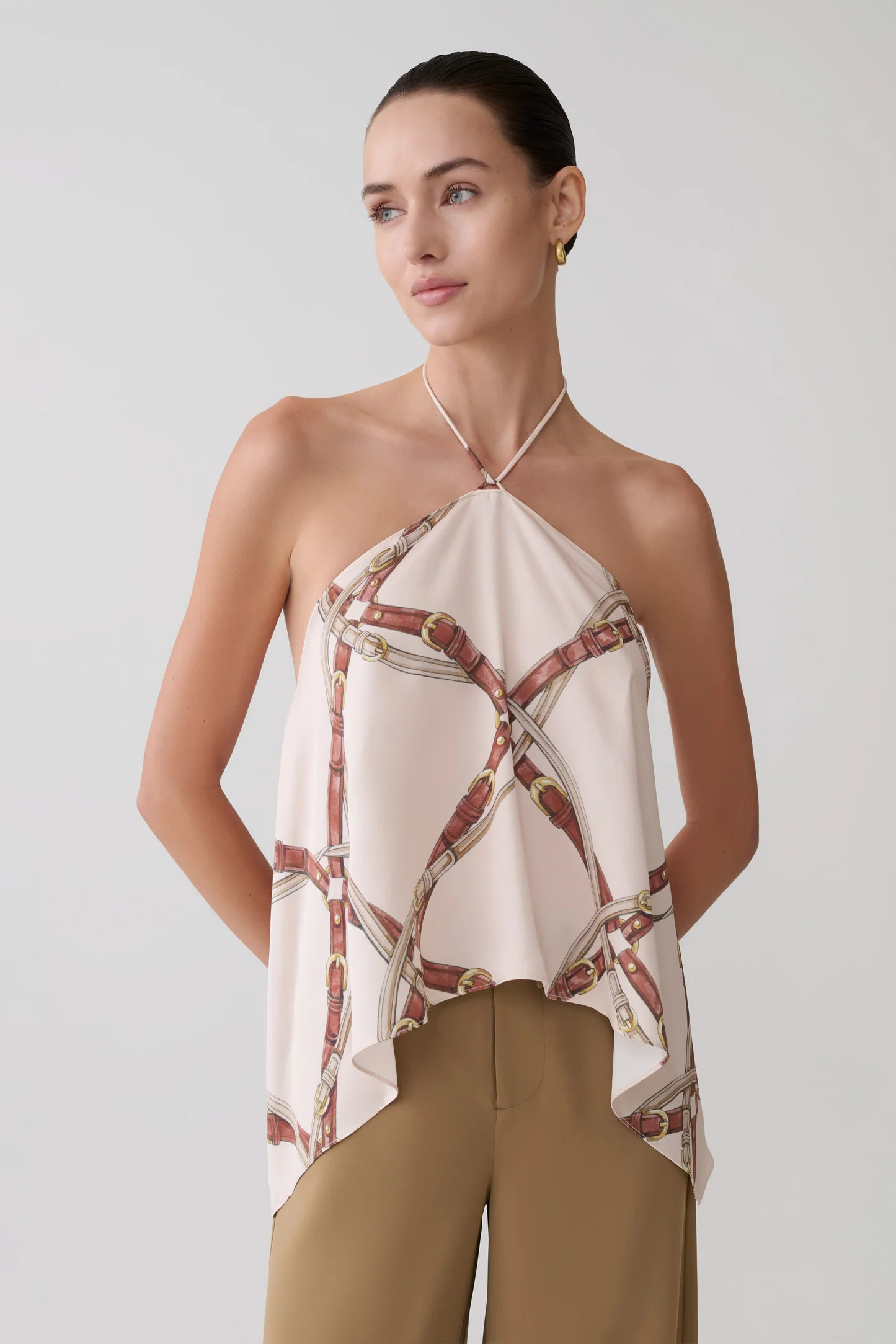 Draped Satin Halter Top - Chain Print | MESHKI US