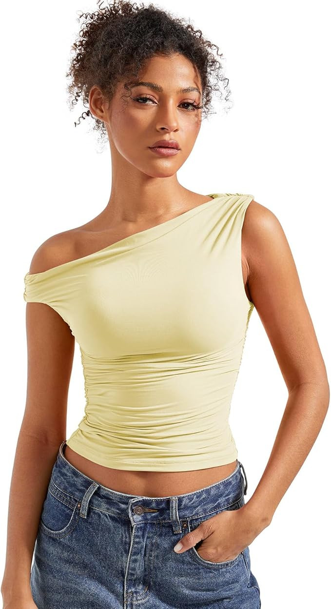 SUUKSESS Women Off Shoulder Tops Sleeveless Shirts Y2K Going Out Crop Tank Top | Amazon (US)