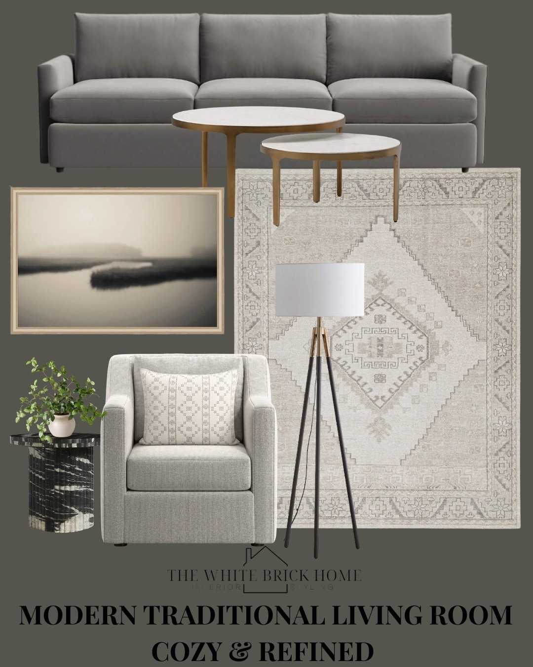 Mix and match living room design thah feels both cozy and comfortable at the same time - I love mixing dark grays with pops of brass for added interest. 
🖤🖤
Living room, living room design, living room ideas, living room decor, living room rug, living room chair, living room wall art, living room decor, living room floor lamp, living room furniture, coffee table, area rug, sofa, couch, wall art ideas, home decor, home design, living room inspiration, McGee and co, pottery barn, Anthropologie

#LTKHome #LTKSeasonal #LTKSaleAlert