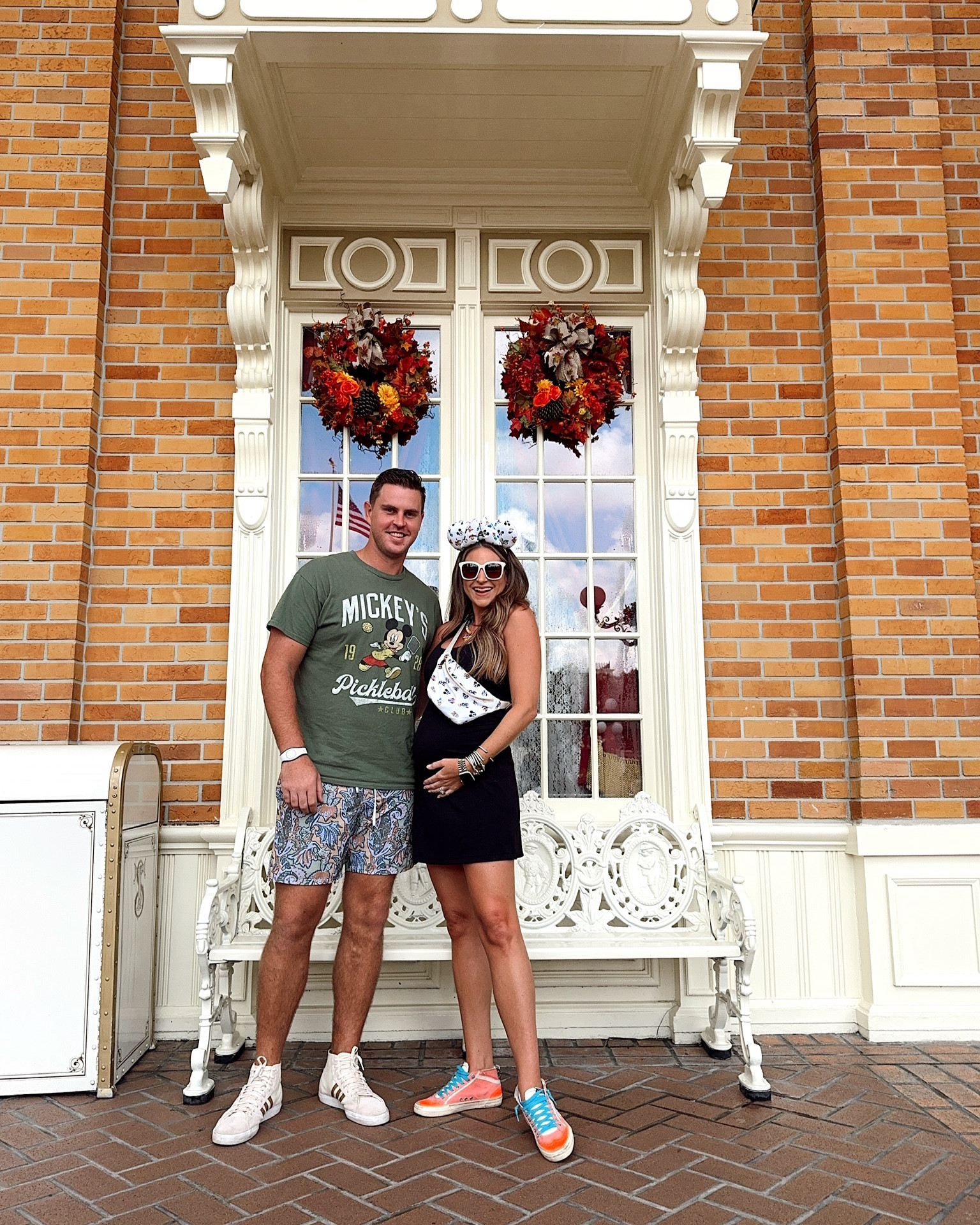 Disney fall couples outfits - Danielle in a small maternity tennis dress, sneakers and accessories - all fits TTS.

#LTKFamily #LTKSeasonal #LTKBump