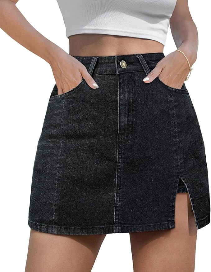Women's Denim Mini Skort High Waisted Stretch Casual Jean Skirt Shorts 5 Pockets | Amazon (US)