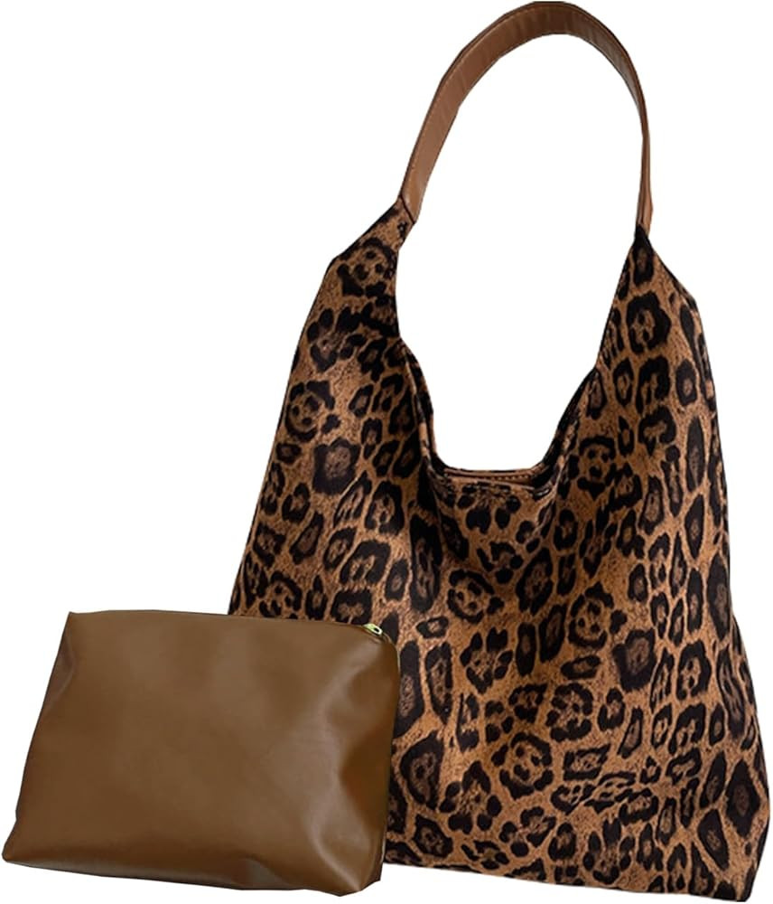 Suede Bags for Women Leopard Print Suede Tote Bag,Suede Shoulder Bag,Womens Hobo Handbag,Slouchy ... | Amazon (US)