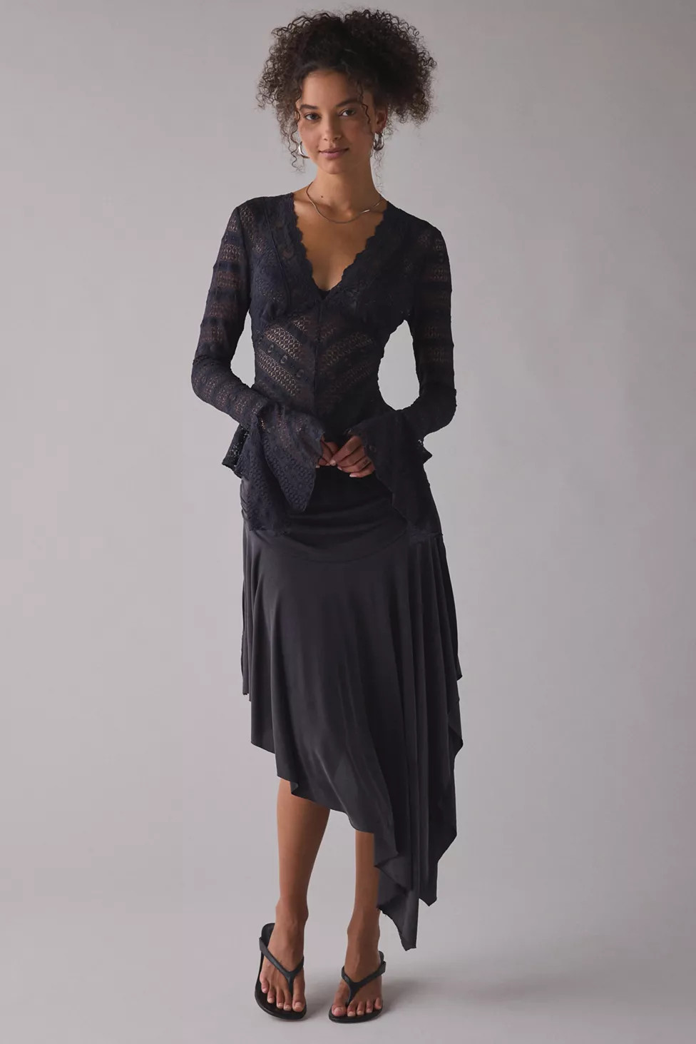 Kimchi Blue Irene Sheer Lace Ruffle Bell Sleeve Top | Urban Outfitters (US and RoW)