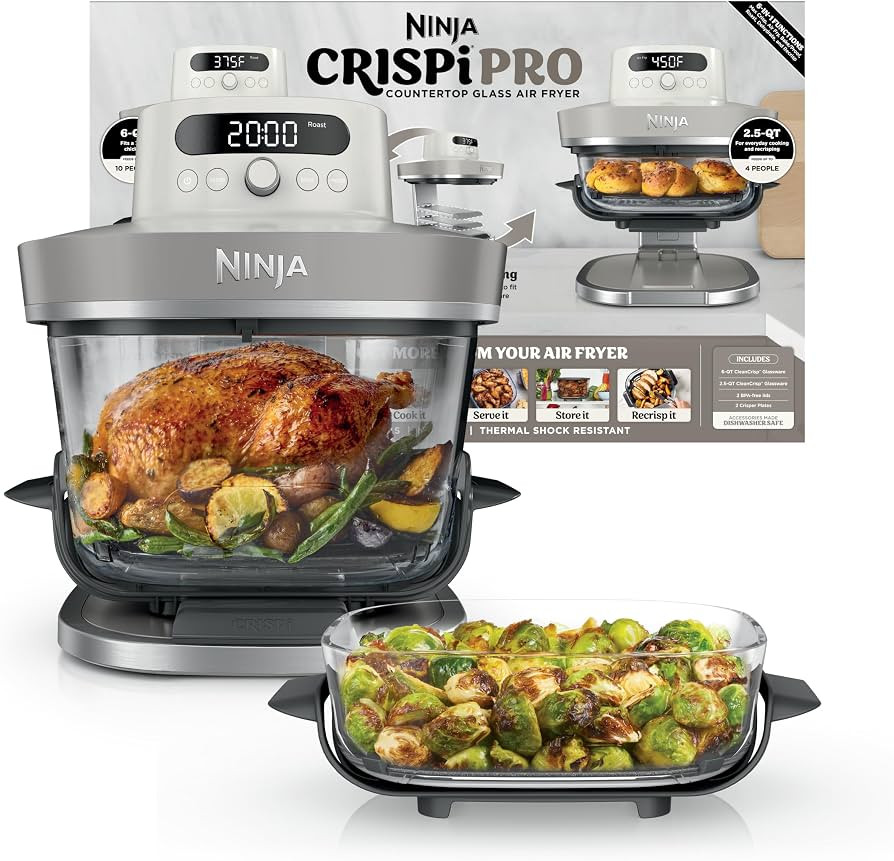 Ninja Crispi Pro 6-in-1 Glass Air Fryer | With Nontoxic, 6qt & 2.5qt Containers & Lids | Microwav... | Amazon (US)