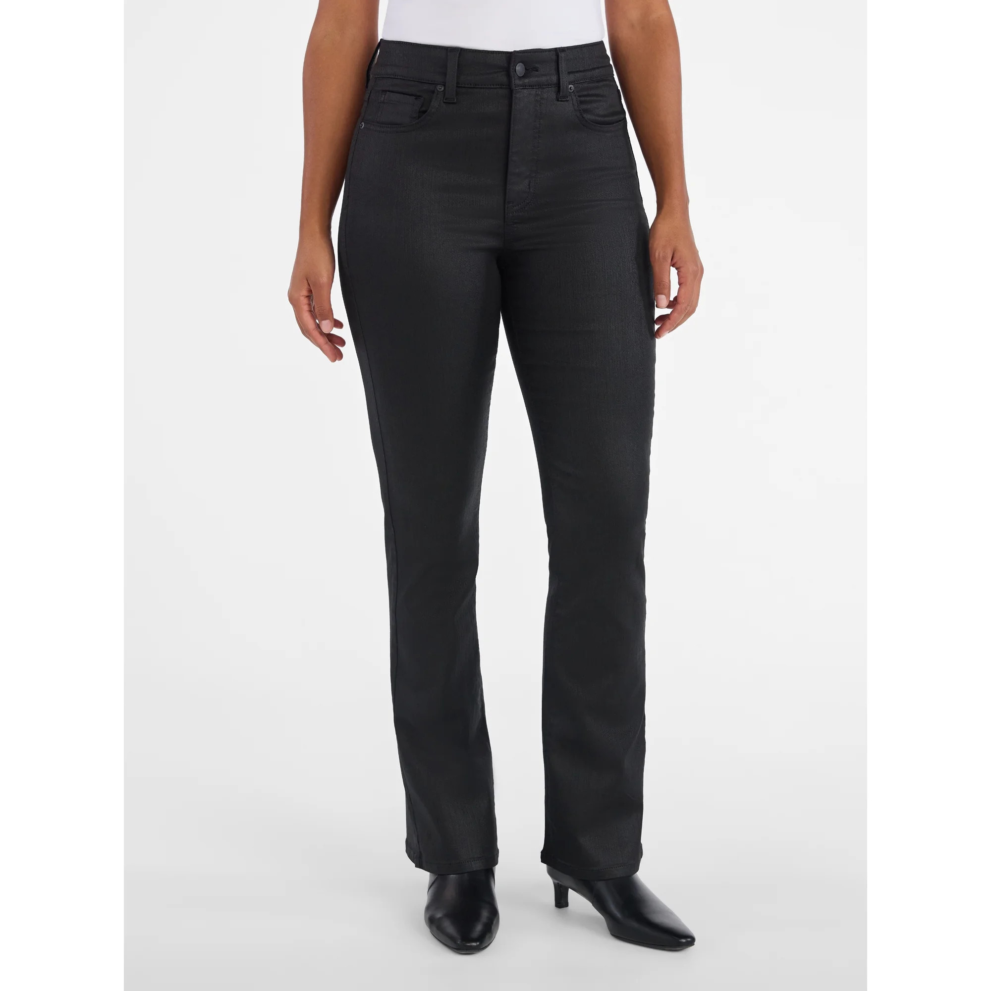 Time and Tru Women's Flare Coated Denim Pants, 30" Inseam, Size 0-20 | Walmart (US)