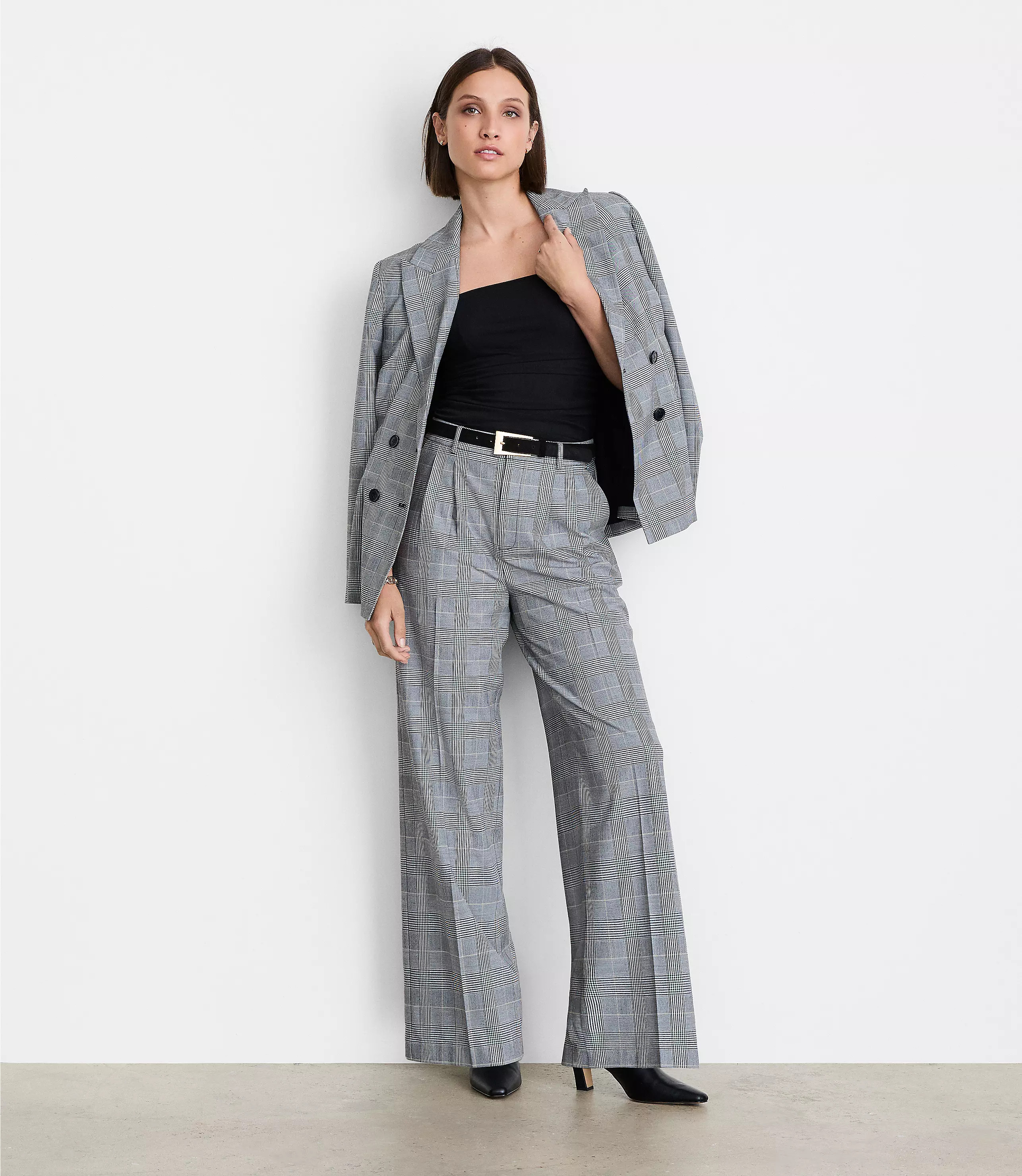 Tall LOFT Versa Seasonless Stretch Double Pleat Wide Leg Pants in Plaid | LOFT