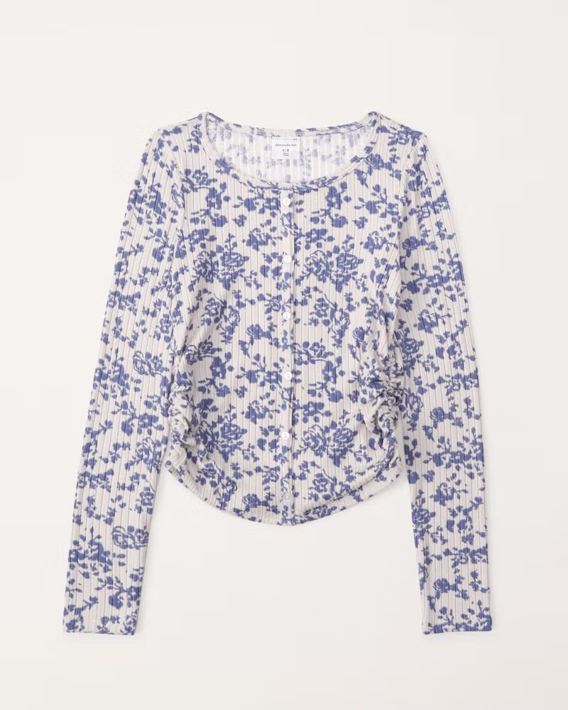 girls pattern long-sleeve cozy rib button-through tee | girls tops | Abercrombie.com | Abercrombie & Fitch (US)