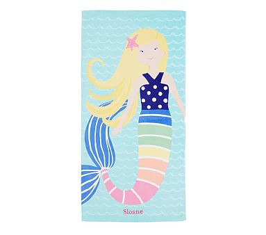 Rainbow Mermaid Kid Beach Towel Navy | Pottery Barn Kids
