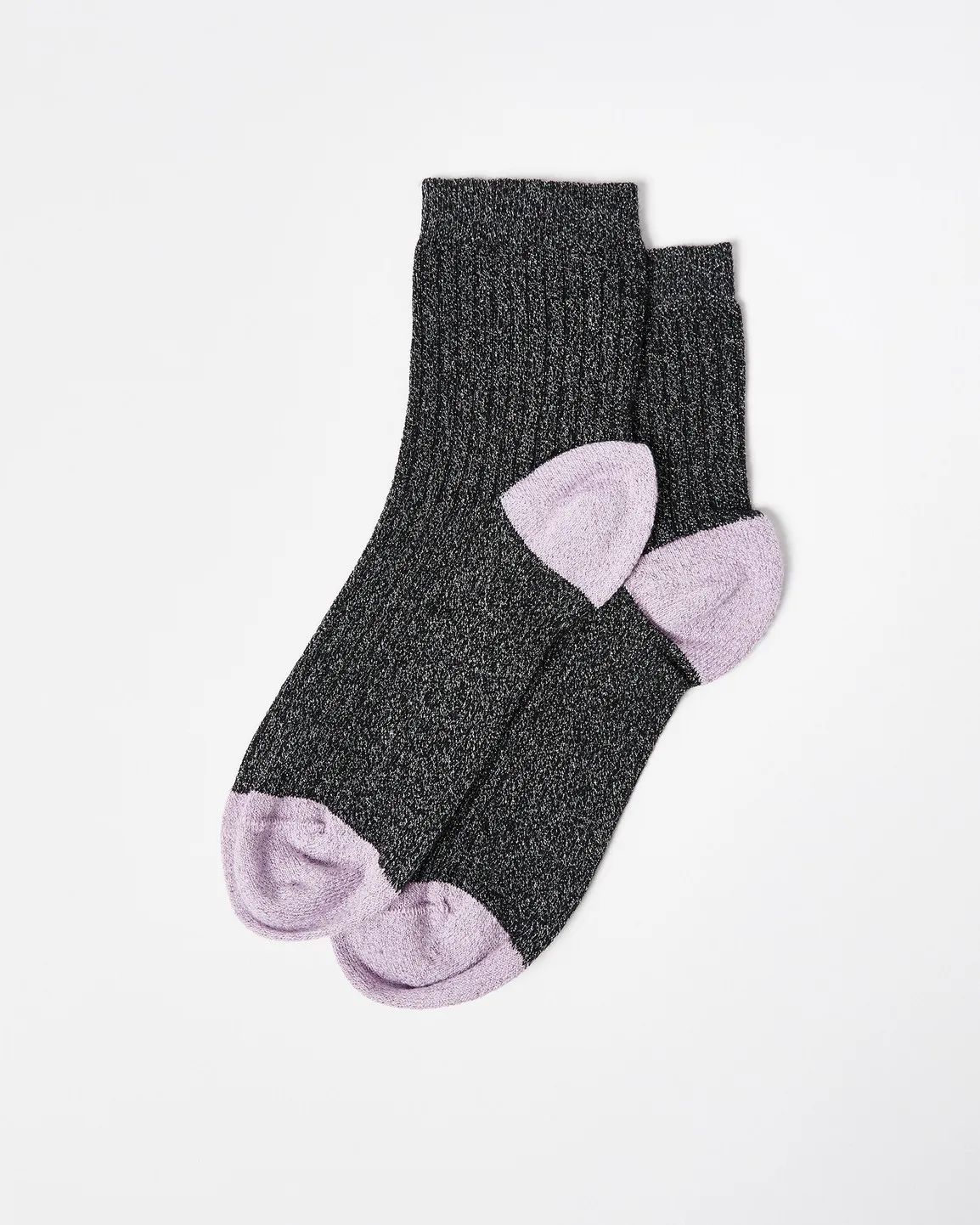 Black & Purple Glitter Ribbed Ankle Socks | Oliver Bonas (Global)