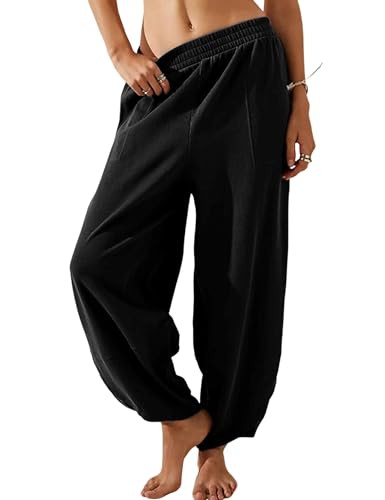 Xiaoxuemeng Womens Baggy Wide Leg Pants Casual Elastic Waisted Palazzo Harem Pants with Pockets | Amazon (US)