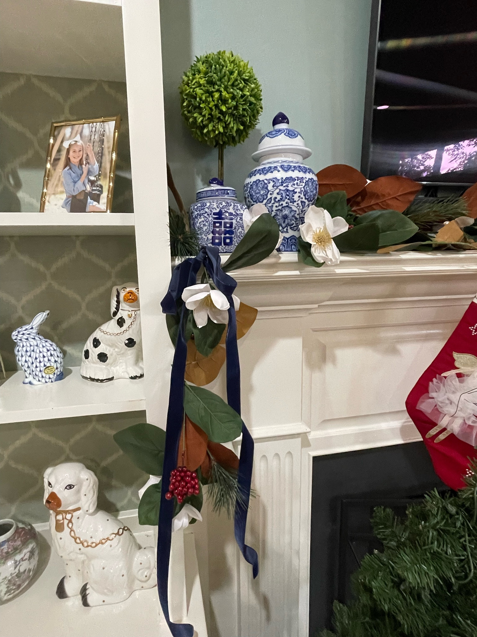 Magnolia Christmas garland, grandmillennial Christmas decor, blue & white Christmas decor, ginger jar, topiary 

#LTKHoliday #LTKFindsUnder50 #LTKHome
