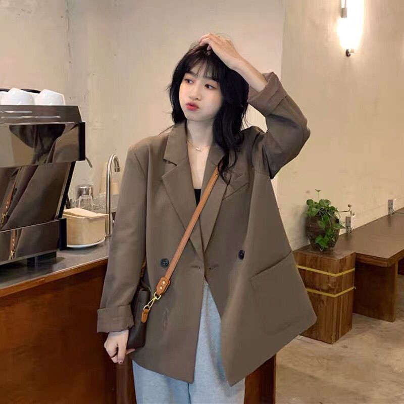 Lovito Blazers Casuais Lisos Com Botão Duplo Colorblock Com Gola Entalhada Para Mulheres L68ED07... | Shopee (BR)