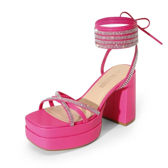 DREAM PAIRS Women's Lace Up Platform Heels Rhinestone High Strappy Chunky Sandal Y2K Shoe for Clu... | Walmart (US)