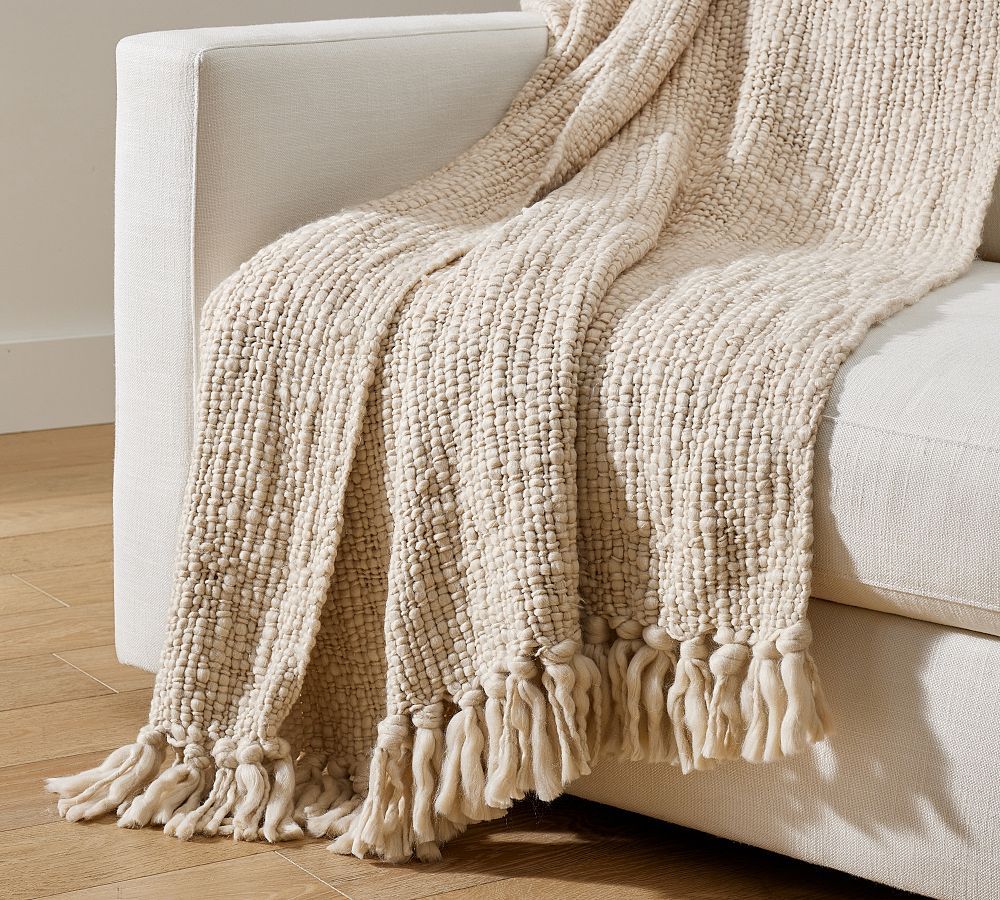 Textured Basketweave Knit Throw | Pottery Barn (US)