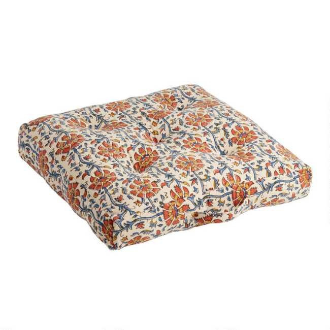Red And Blue Floral Jaipur Block Print Floor Cushion | World Market