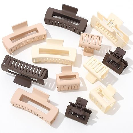 Hair Clips for Women, 12 Pack Square Claw Clips for Thick Thin Hair, Non-slip Matte Neutral Color... | Amazon (US)