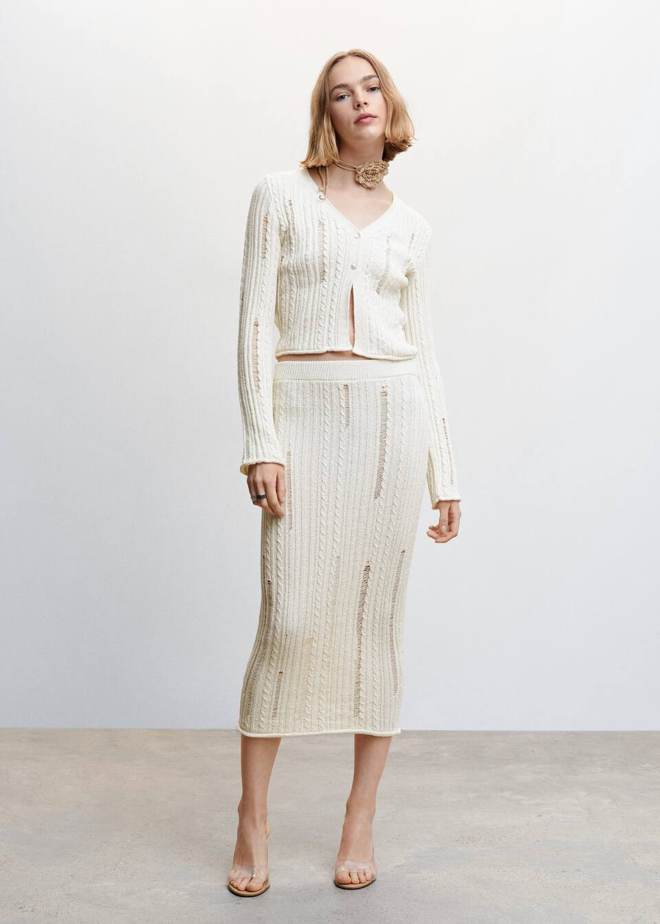 Knitted cardigan with drawstring | MANGO (NL)