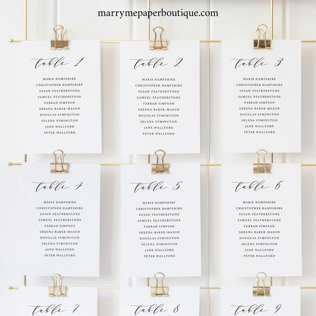 Seating Chart Template, Cards, Try Before Purchase,  Editable Instant Download, Elegant Script | Etsy (US)