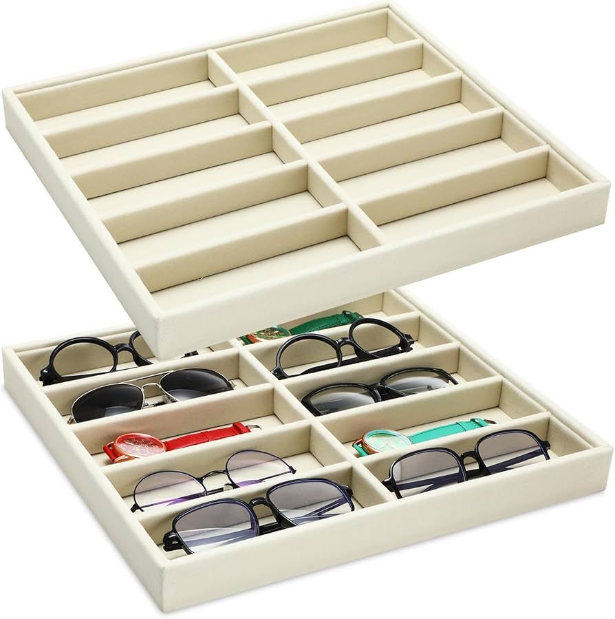 Batiyeer 2 Pcs Sunglasses Organizer Storage Tray 10 Grids Eyewear Watch Holder Display Stackable ... | Amazon (US)