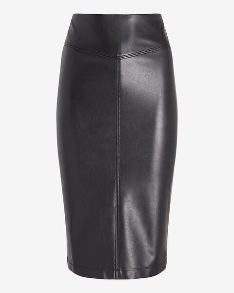 High Waisted Faux Leather Seamed Pencil Skirt | Express