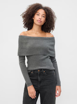 CashSoft Ribbed Off-Shoulder Sweater Top | Gap Factory