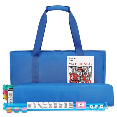 EIMEET American Mahjong Tile Set, 166 Quality White Tiles, 4 All-in-One Color Rack/Pushers, Mahjong Tile Set with Blue Printed Carrying Bag | Amazon (US)
