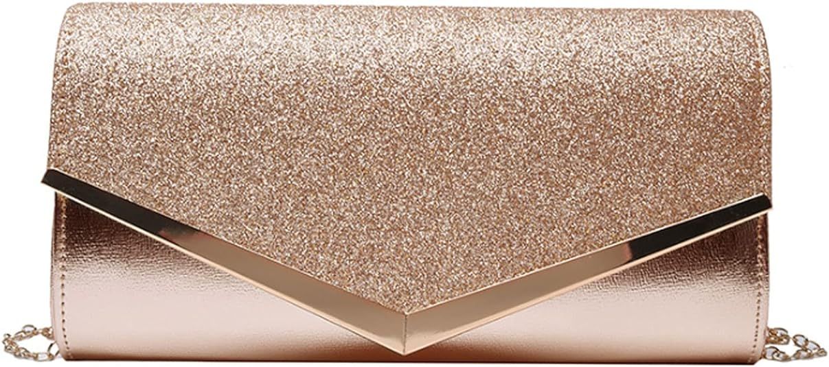 Queena Womens Shiny Glitter Evening Clutch Envelope Handbag Chain Purse for Wedding Party Prom Gi... | Amazon (US)