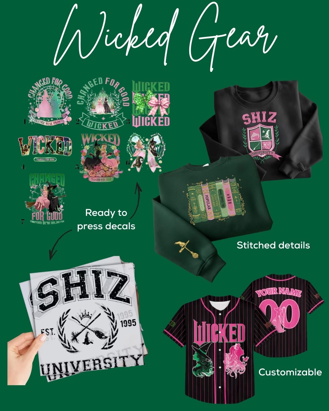 Wicked for good sweatshirts, ready to press decals (DTF), personalized jerseys, and more! Such good gear for the Wicked premiere or holiday gifts!

#LTKSaleAlert #LTKGiftGuide #LTKFindsUnder50