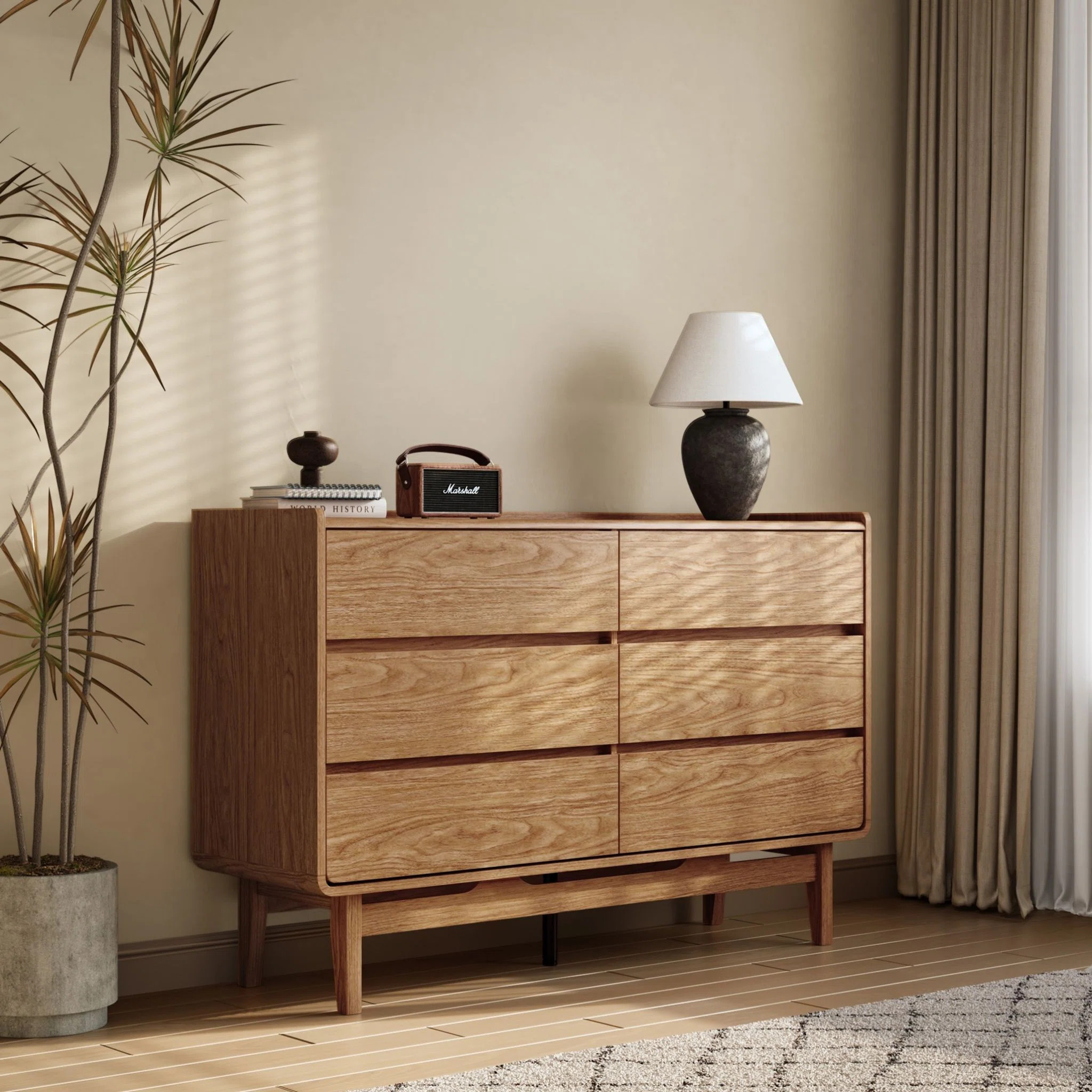 47.3" W Oak 6-Drawer Dresser with Rounded Corners | Wayfair North America