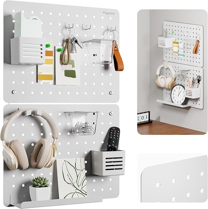 Pegboard Wall Organizer Combination Kit, Overall 25.4"x16.6" Metal Office Pegboard with 13 Access... | Amazon (US)