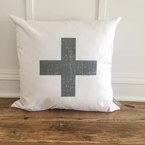 Distressed Swiss Cross Pillow Cover (Charcoal) | Etsy (US)
