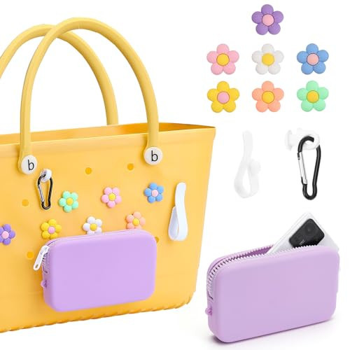 Qinyurj Silicone Phone Holder, Insert Charm Carabiner Keychain for Bogg Bag, Compatible with Bogg Beach Tote Bag (Purple) | Amazon (US)