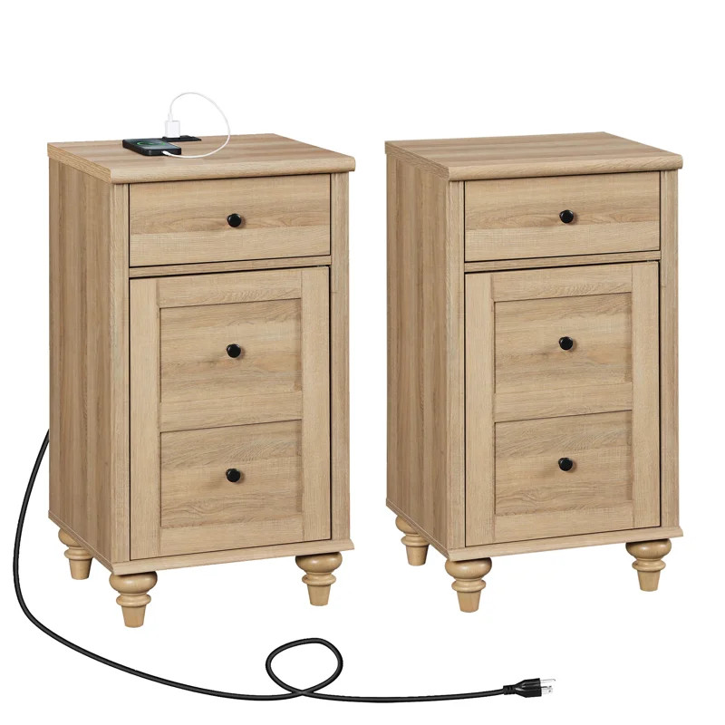 Scarlett Nightstand Set With Storage And Built-In Outlets (Set Of 2) | Wayfair North America