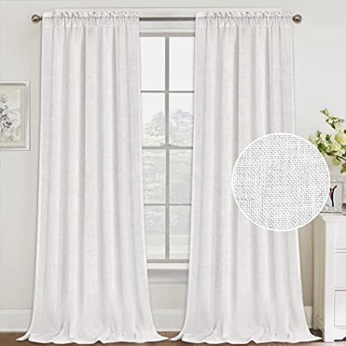 Natural Linen Curtains 108 Inches Extra Long Rod Pocket Semi Sheer Curtain Drapes Elegant Casual ... | Amazon (US)