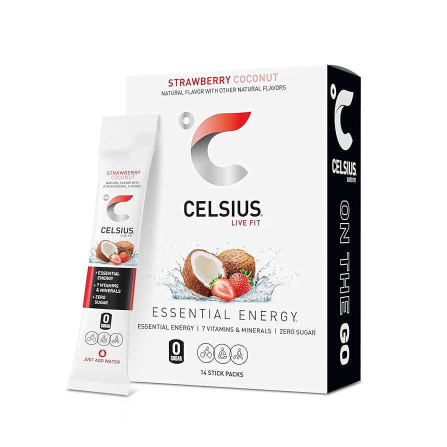 CELSIUS On The Go Strawberry Coconut, Sugar Free Energy Drink Mix (14 Sticks per Pack) | Amazon (US)