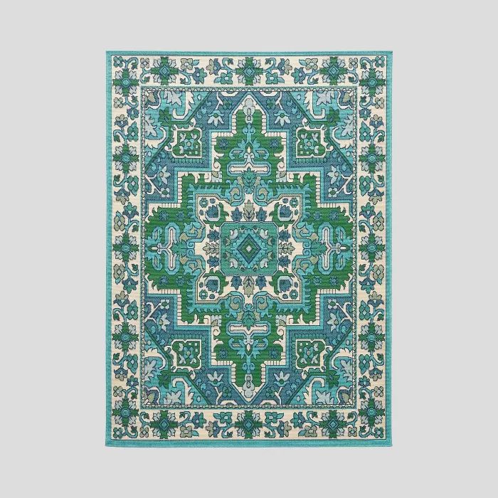 Houston Oriental Outdoor Rug Ivory/Blue - Christopher Knight Home | Target