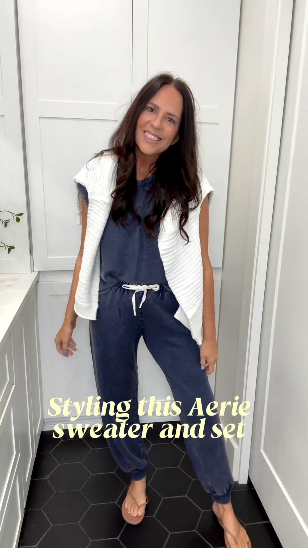 I’m wearing a medium in the top (it’s cropped so wanted extra length) and a small tall in the pants. Sweater is a large. Flip flops are size 9 and I’m a true size 8.5. I typically wear a size 4/6 in jeans.  

#LTKOver40 #LTKTall #LTKootd